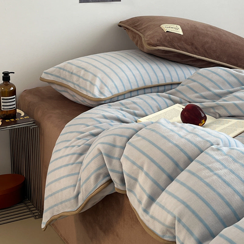 Soft Striped Plush Comforter Set