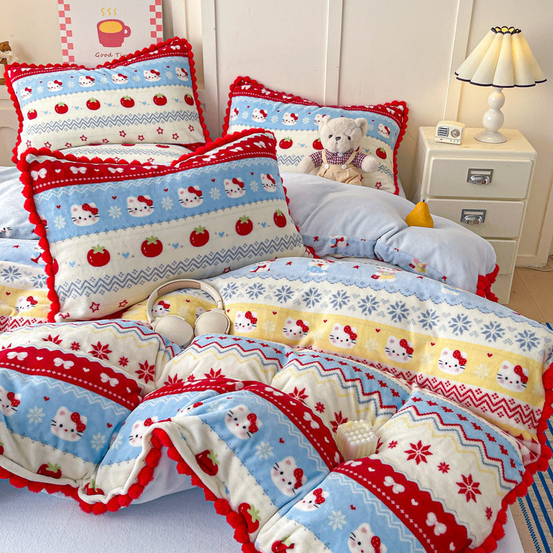 Plush Floral Print Bedding Set