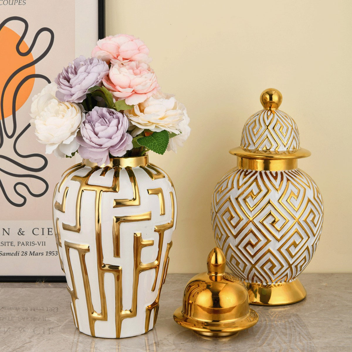 Decorative Geometric Pattern Lidded Jar Homeandso