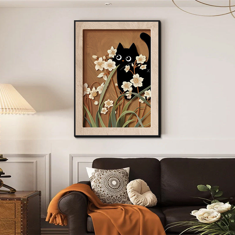 Whimsical Cat-Themed Framed Art Print Homeandso