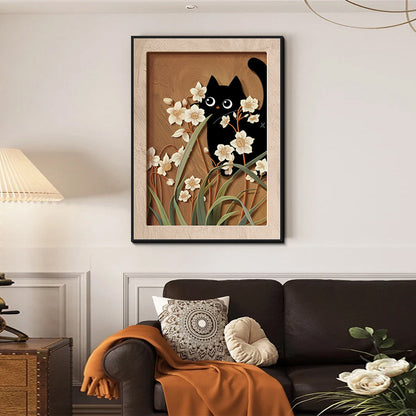 Whimsical Cat-Themed Framed Art Print Homeandso