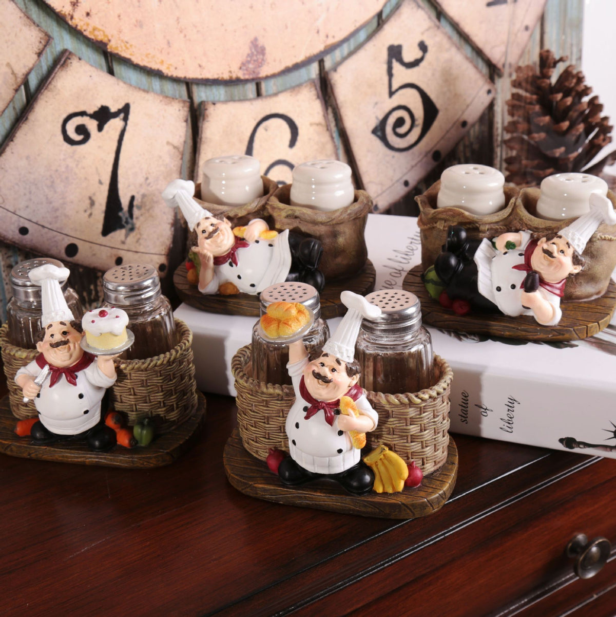 Chef-Themed Decorative Salt and Pepper Shaker Holder Homeandso