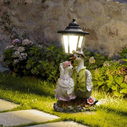 Outdoor Garden Solar Lantern with Stork Figurine Homeandso