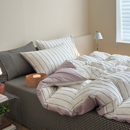 Decorative Gingham Pattern Cotton Duvet Cover Set Homeandso