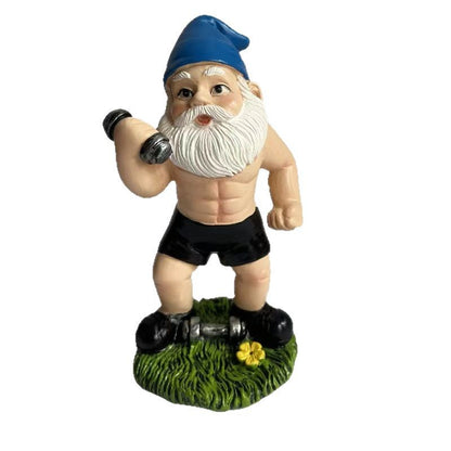 Playful Weightlifting Gnome Figurine Homeandso