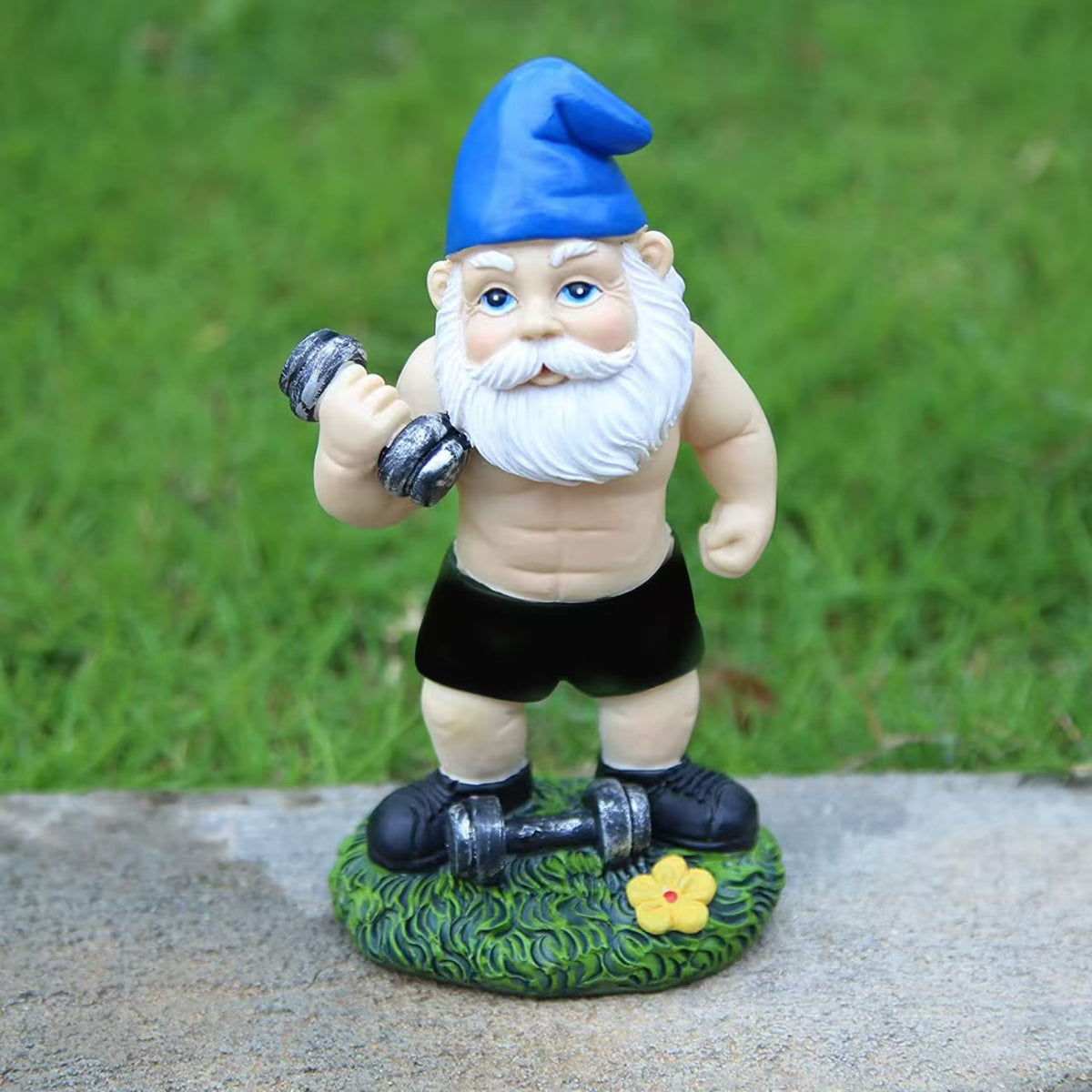 Playful Weightlifting Gnome Figurine Homeandso