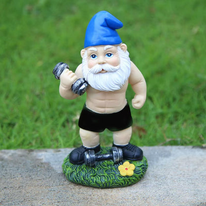 Playful Weightlifting Gnome Figurine Homeandso