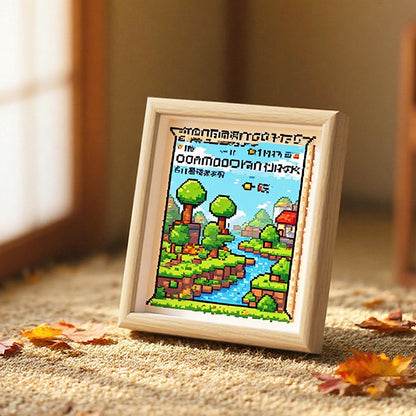 Framed Pixel Art Landscape Display