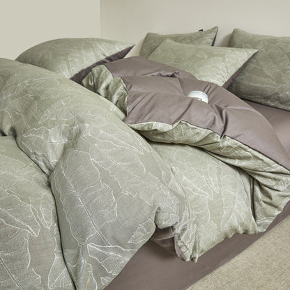 Embroidered Leaf Print Duvet Cover Set