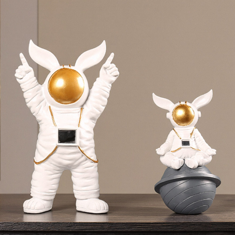 Astronaut Bunny Decorative Figurine Set Homeandso