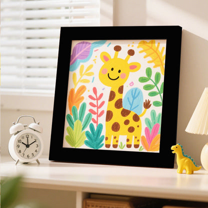 Playful Giraffe Illustration Framed Art