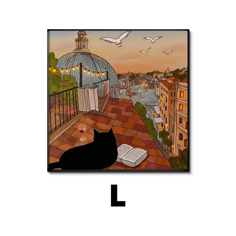 Whimsical Cat-Themed Art Print Homeandso