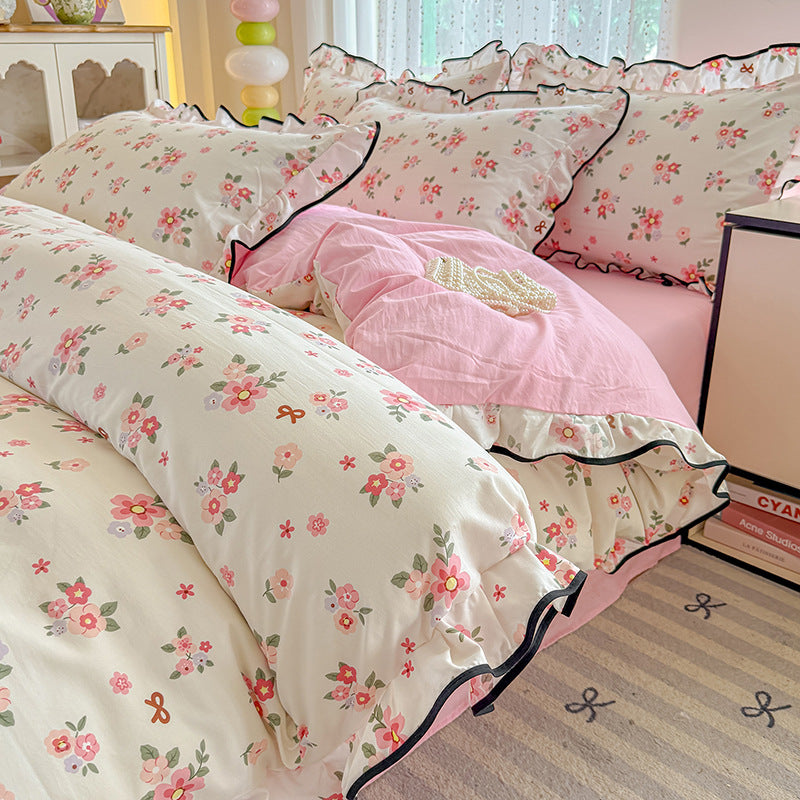 Decorative Floral Ruffled Duvet Cover Set Homeandso