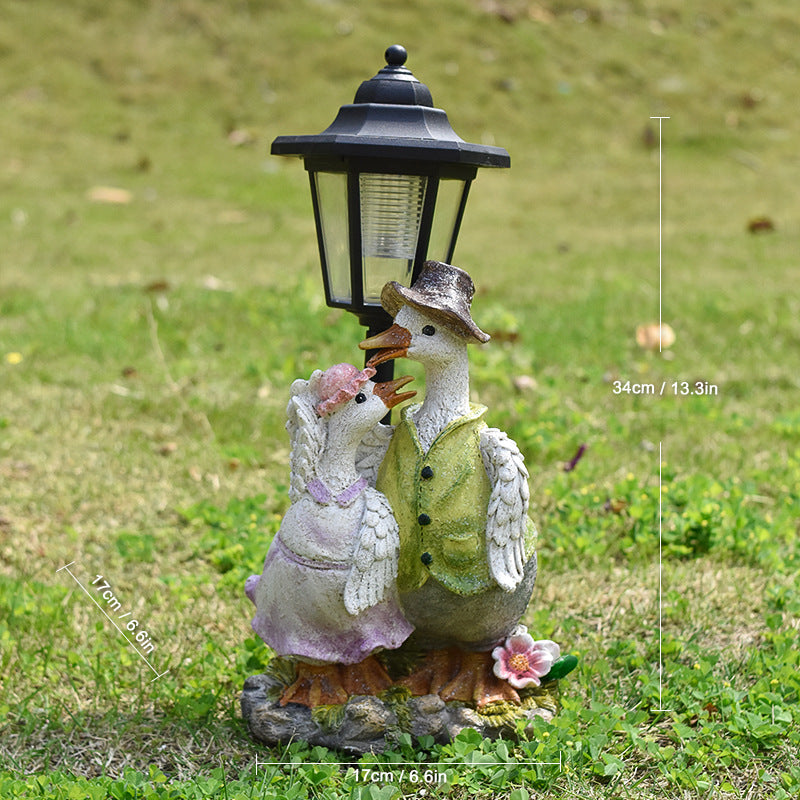 Outdoor Garden Solar Lantern with Stork Figurine Homeandso
