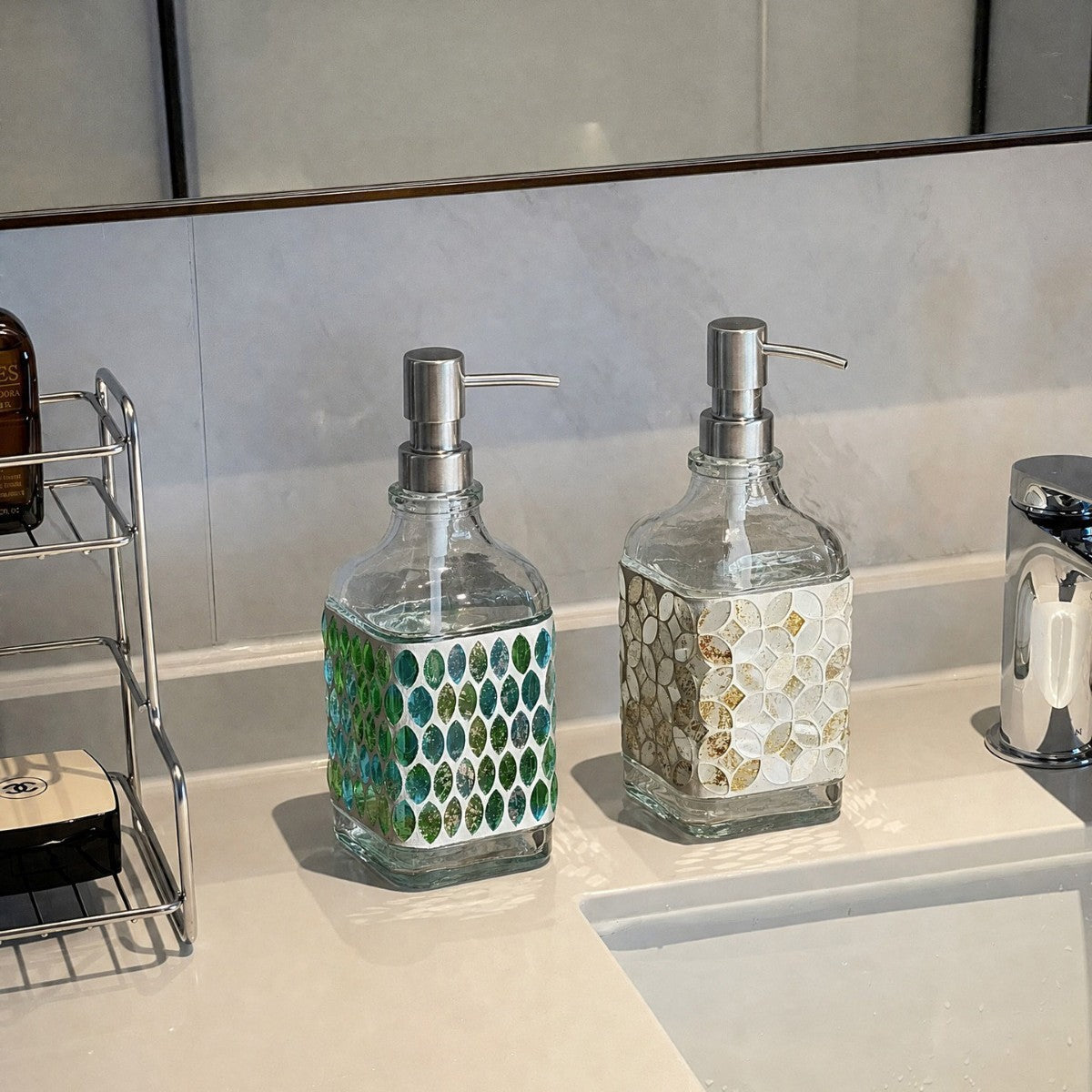 Artistic Glass Soap Dispenser Set