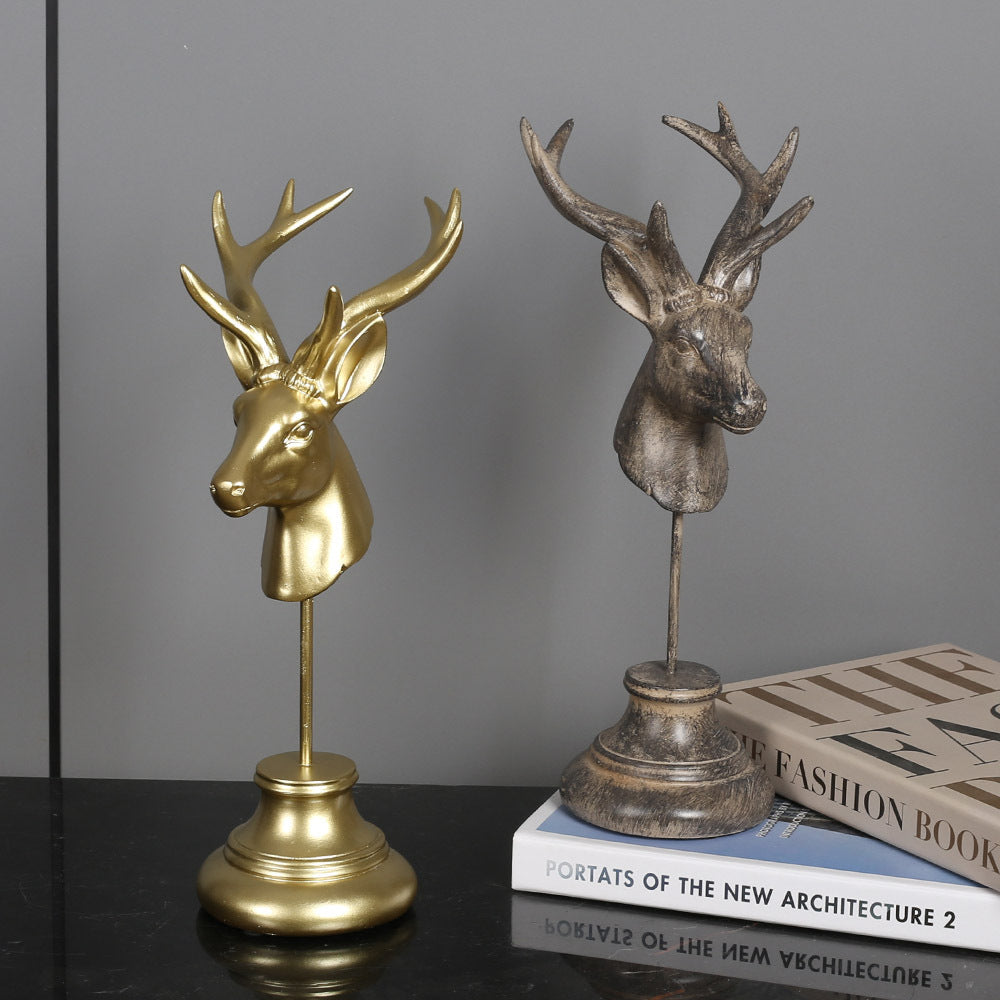 Decorative Antlered Deer Head Statue Homeandso