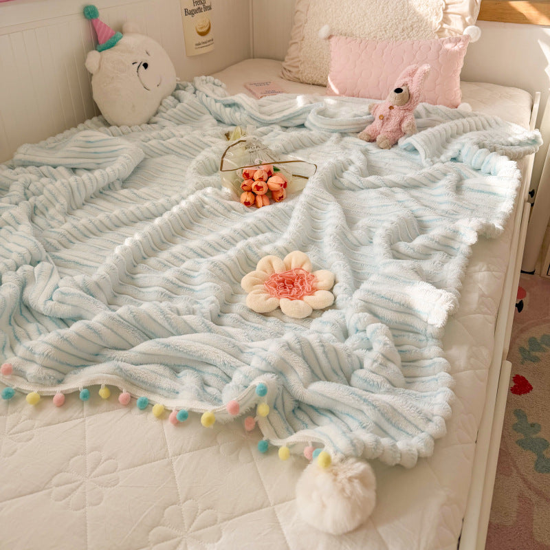 Plush Pom-Pom Edged Throw Blanket