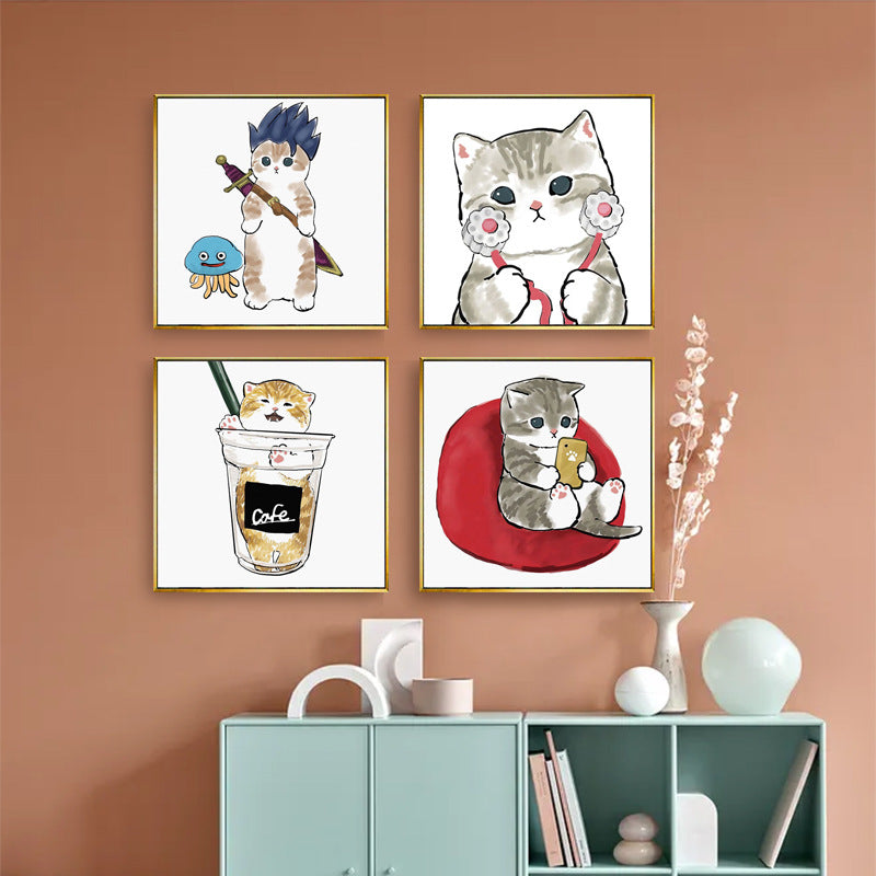 Whimsical Bird and Kitten Illustrated Wall Art Homeandso