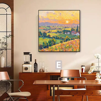 Framed Impressionist Sunset Landscape Art Homeandso