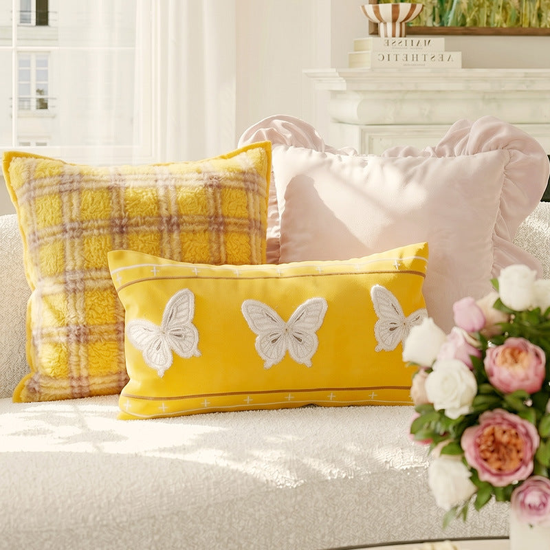 Decorative Butterfly Embroidered Lumbar Pillow