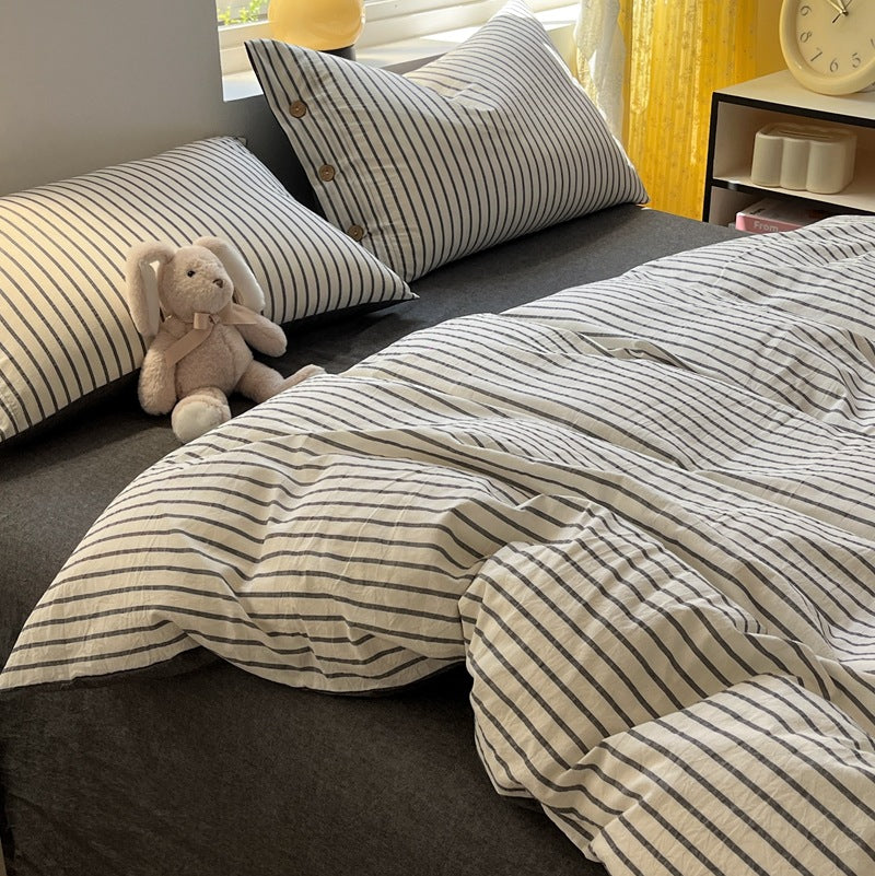 Decorative Comforting Striped Bed Linen Set Homeandso