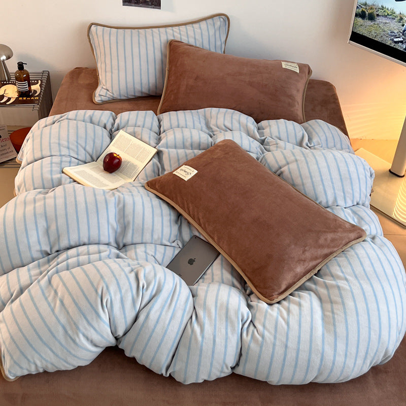 Soft Striped Plush Comforter Set