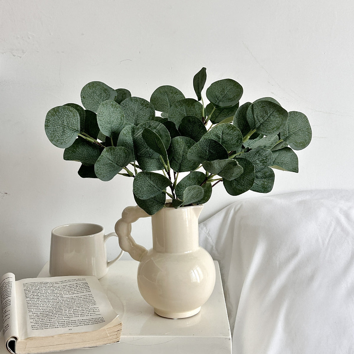 Decorative Eucalyptus and White Blossom Stem for Home