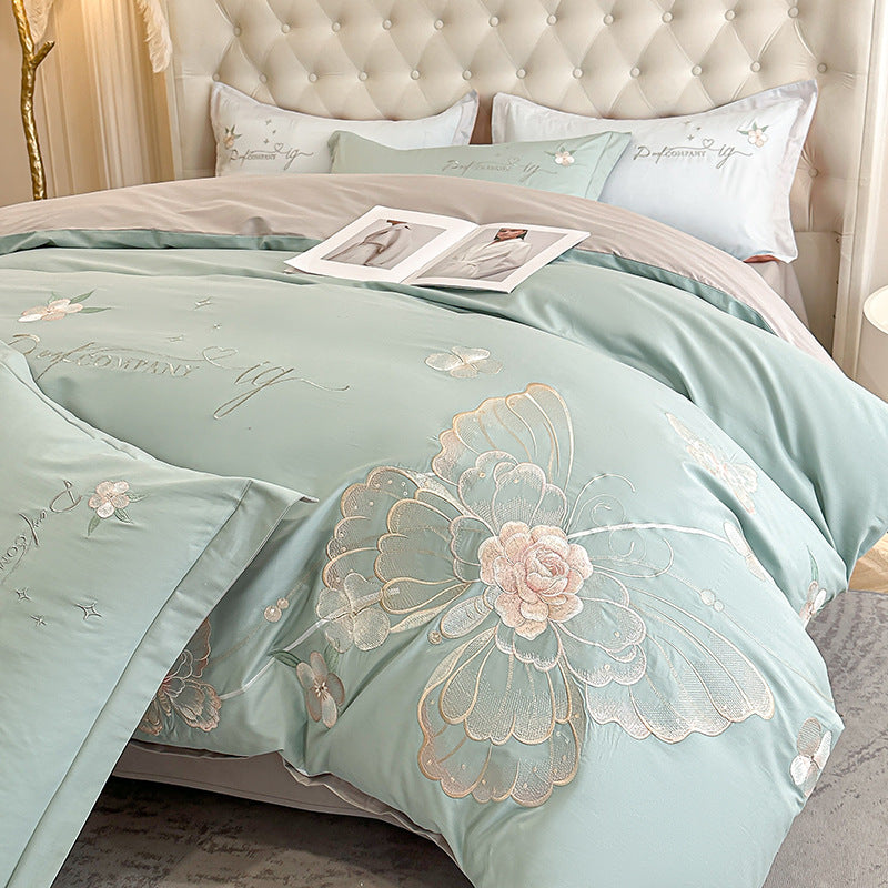 Embroidered Floral Duvet Cover Set