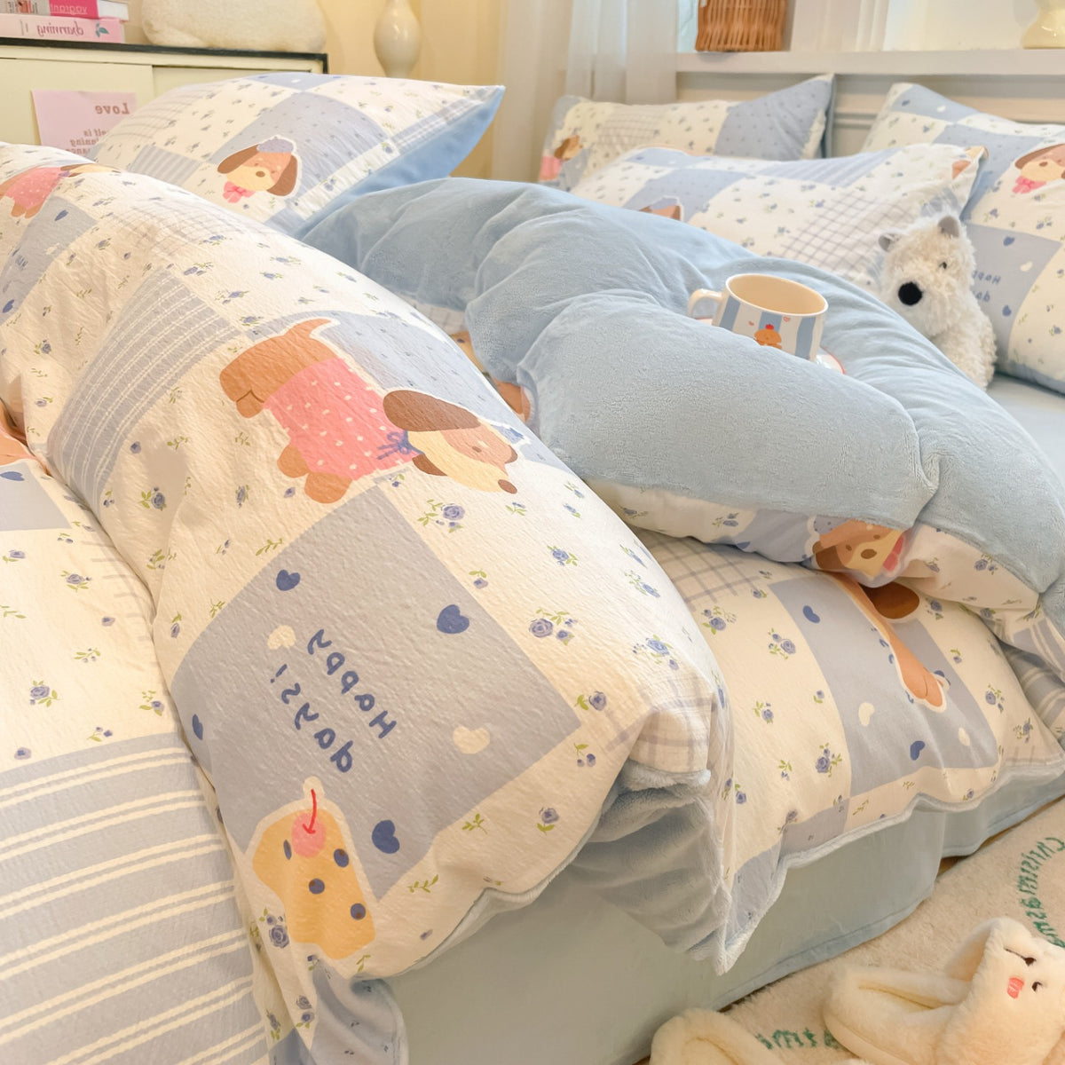 Playful Cartoon Print Duvet Cover Set Homeandso
