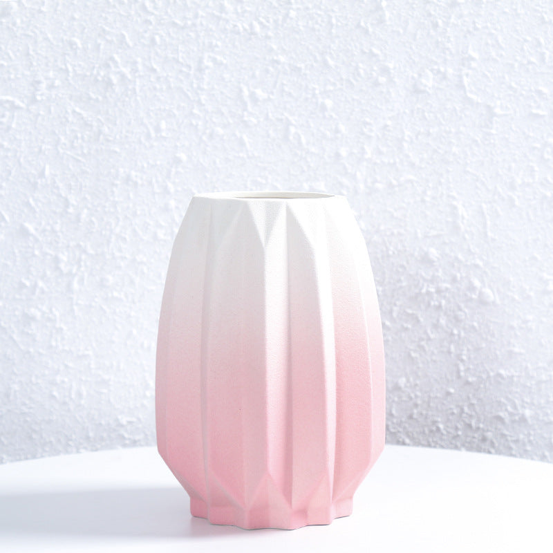 Textured Geometric Ceramic Flower Vase