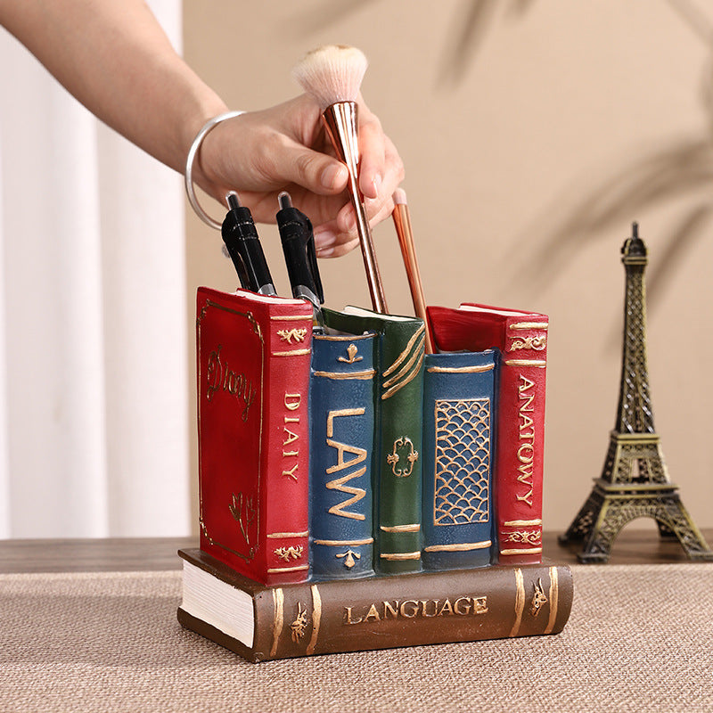 Decorative Book-Shaped Pen Holder Homeandso