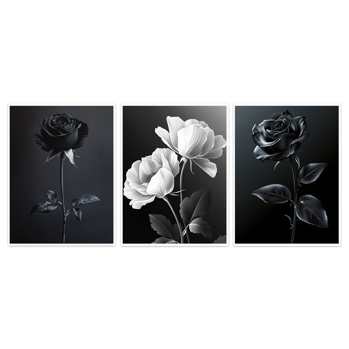 Black and White Floral Art Print Set Homeandso