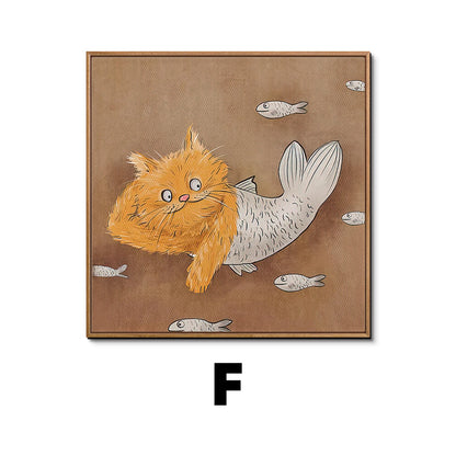 Whimsical Cat Illustration Framed Artwork Homeandso