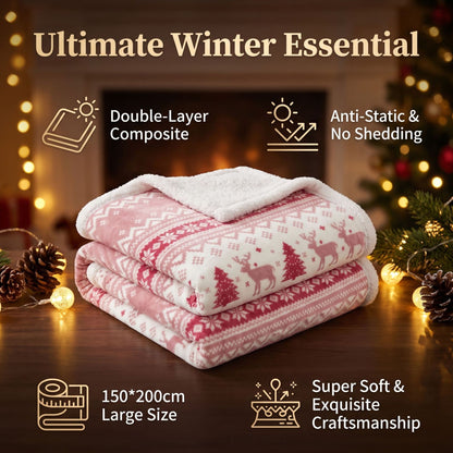 Christmas-Themed Flannel and Sherpa Blanket