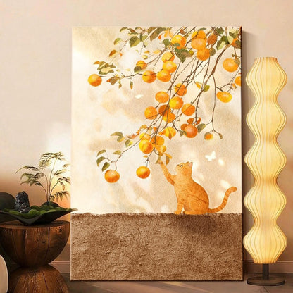 Whimsical Cat and Fruit Canvas Art Homeandso