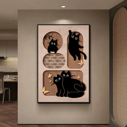 Whimsical Cat-Themed Framed Art Print Homeandso