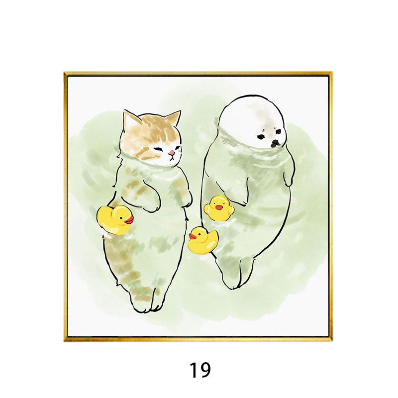 Whimsical Bird and Kitten Illustrated Wall Art Homeandso