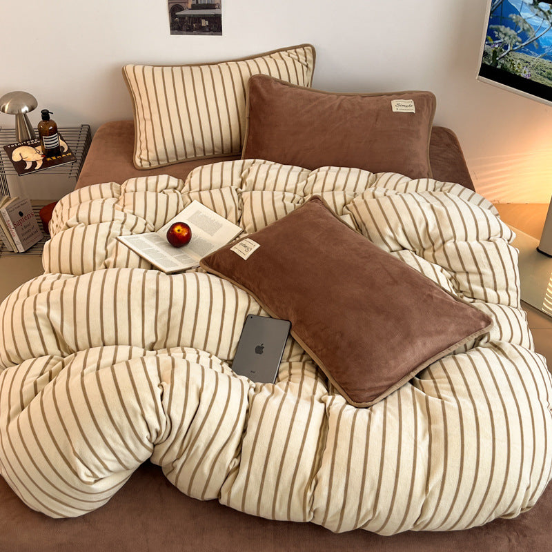 Soft Striped Plush Comforter Set