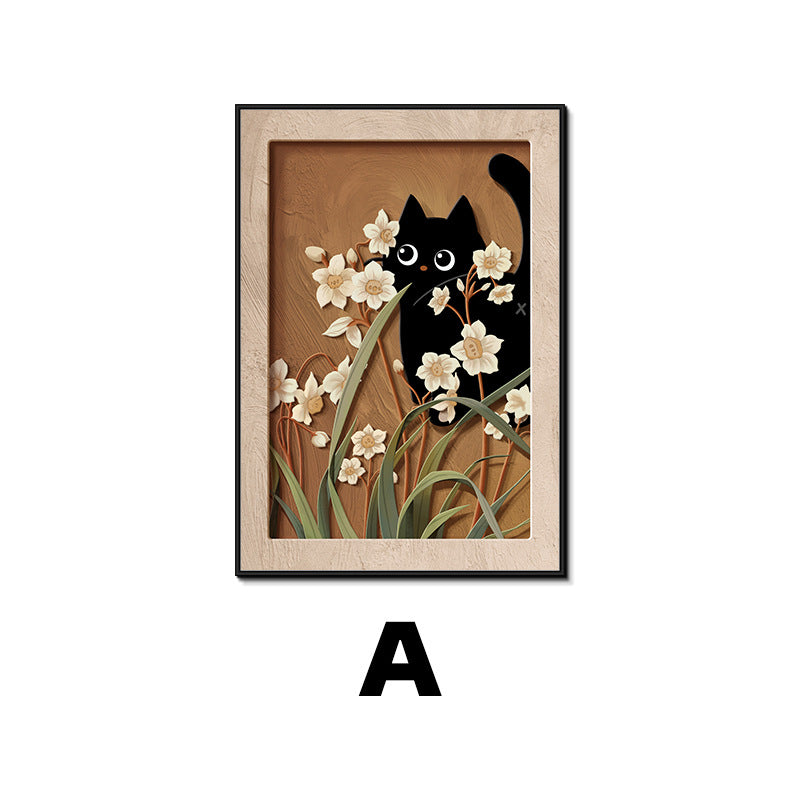 Whimsical Cat-Themed Framed Art Print Homeandso