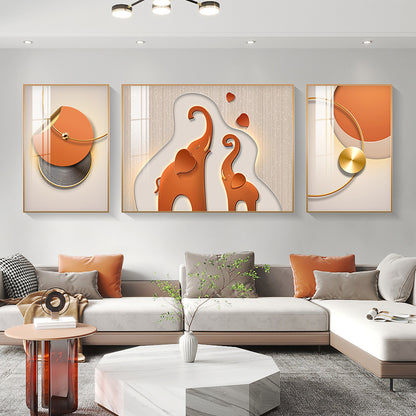Abstract Elephant-Themed Canvas Triptych Art Homeandso