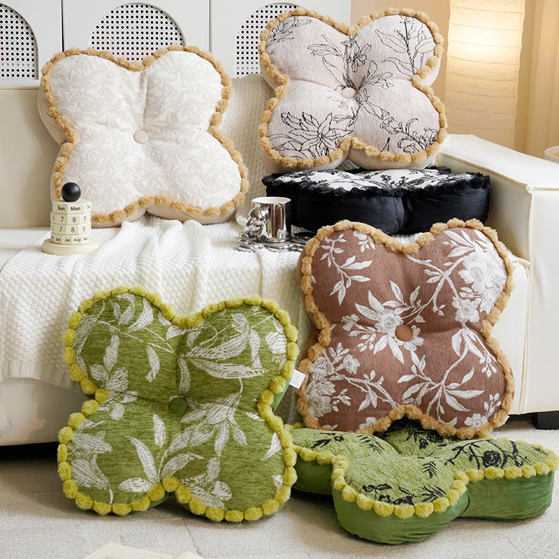 Floral-Patterned Plush Decorative Pillow