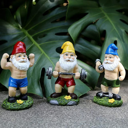 Playful Weightlifting Gnome Figurine Homeandso