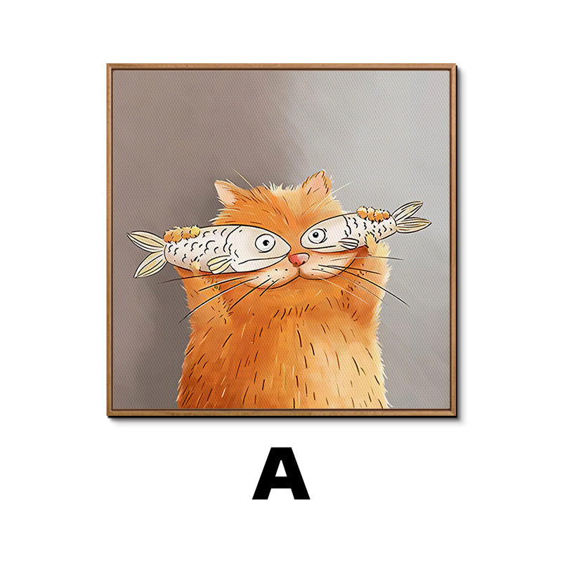 Whimsical Cat Illustration Framed Artwork Homeandso