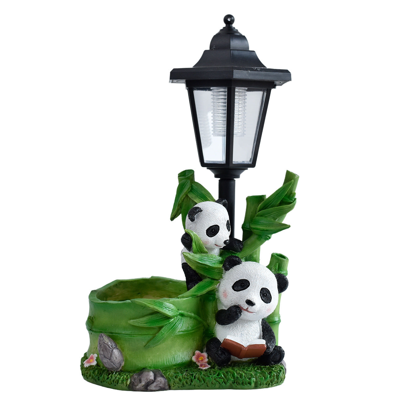 Garden Solar Lantern with Panda Figurines Homeandso