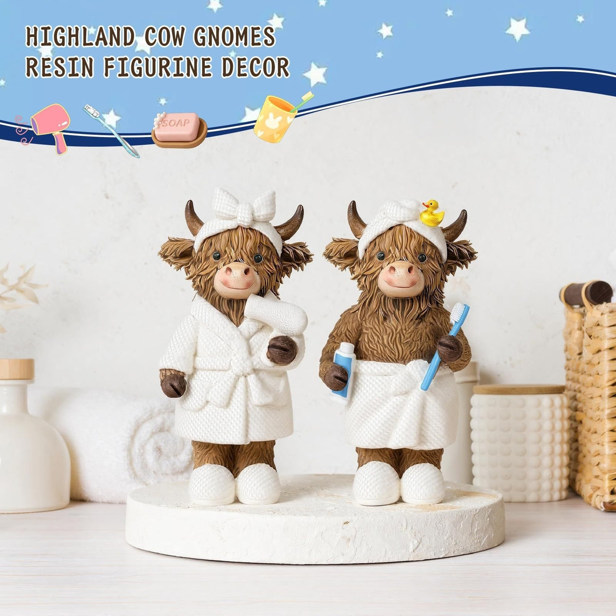 Whimsical Highland Cow Bathroom Figurine Homeandso