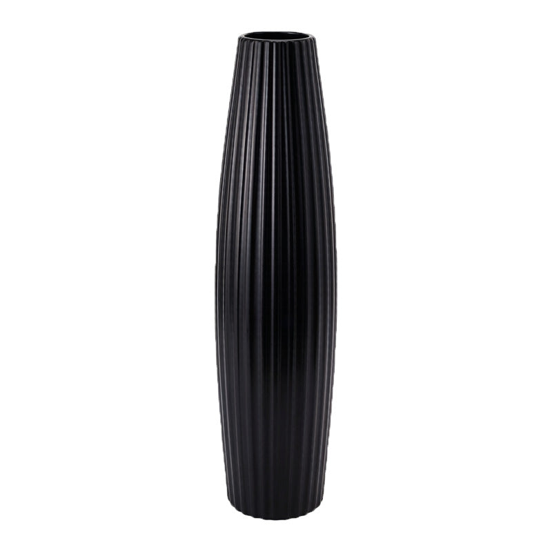 Elegant Ribbed Ceramic Floor Vase