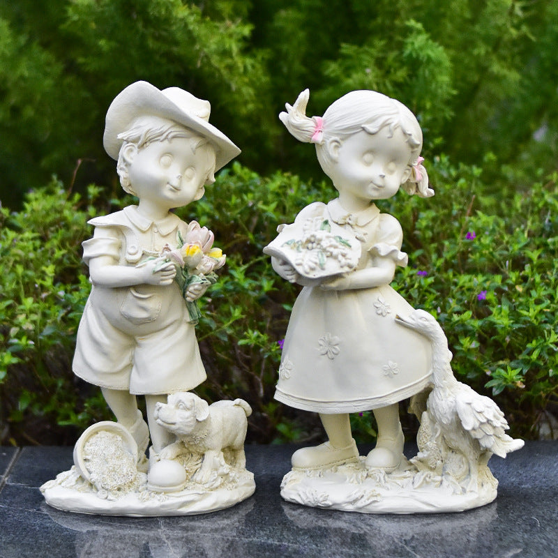 Charming Child and Dog Figurine Homeandso