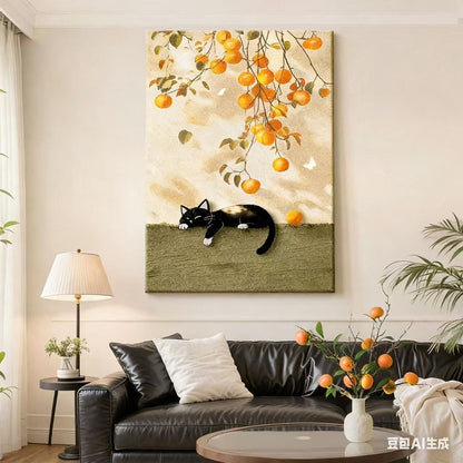 Whimsical Cat and Fruit Canvas Art Homeandso