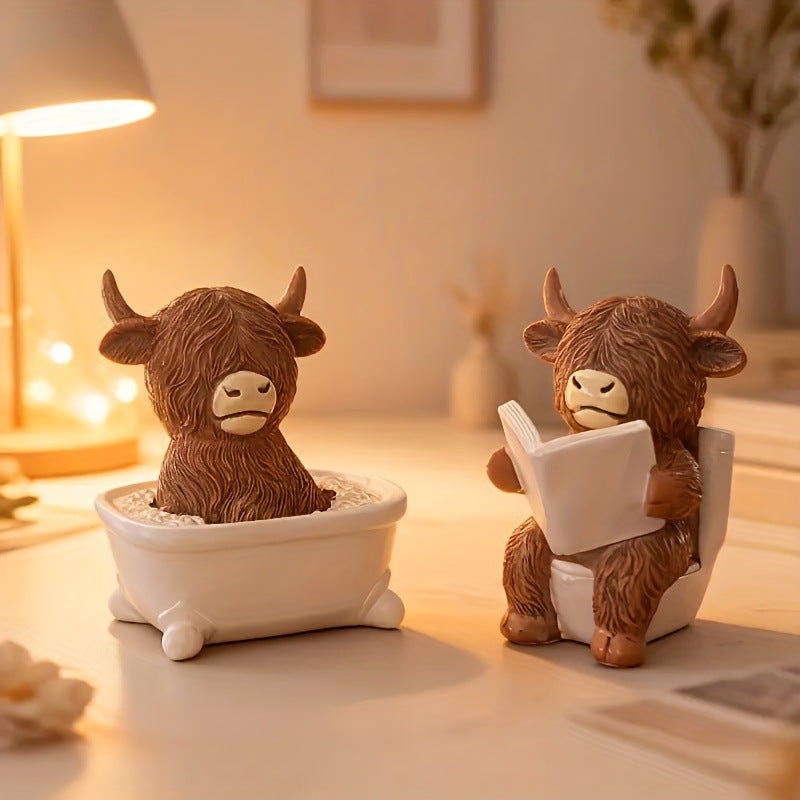 Whimsical Highland Cow Bath Figurine Homeandso