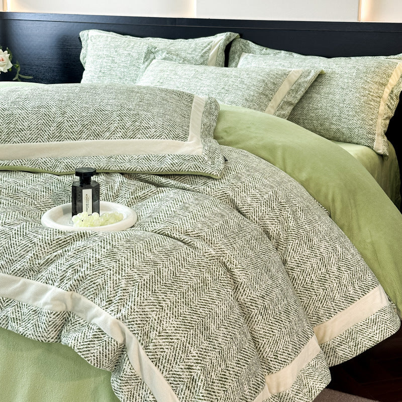 Decorative Herringbone Textured Bedding Set Homeandso